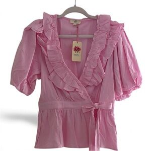Entro Pink Ruffled Wrap Top Orchid Pink